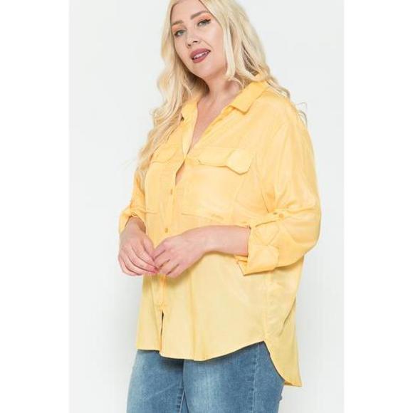 Plus Size Chest Pocket Oversized Satin Shirt - Picture 2 of 5